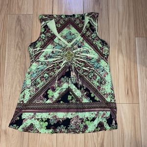 Apt 9 Green Patterned Blouse with Embellishment TBD